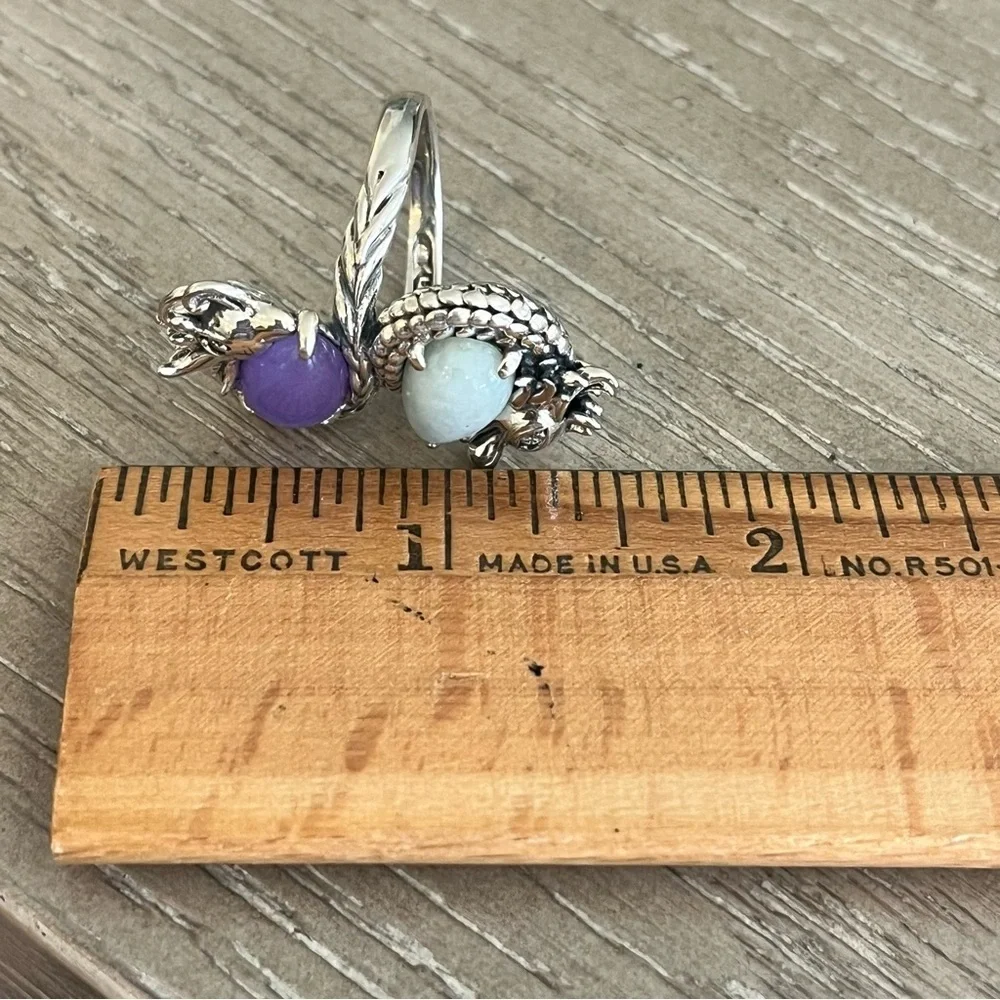 Sterling Joy Dragon Phoenix Jade of Yesteryear Jade Purple Stone Ring Size 7